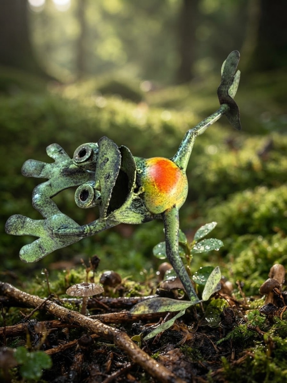 Vintage hand-painted, steel frog sculpture